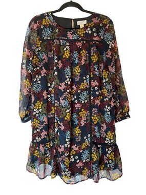 Loft Floral Print Long-Sleeve Tiered Short Dress Medium